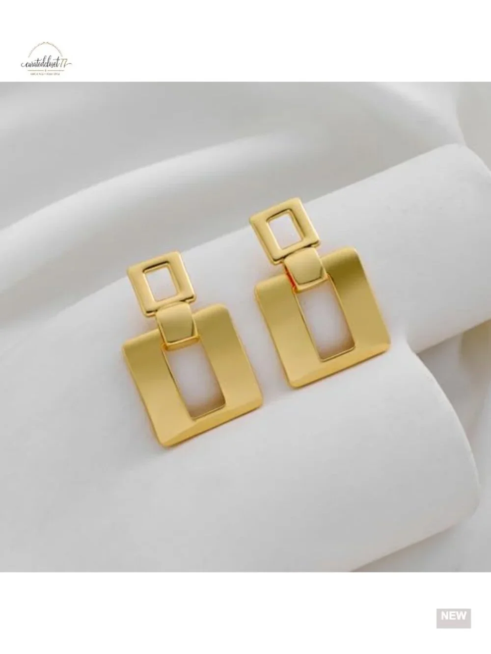Geometric Square Dangle Earrings Hypoallergenic Brass